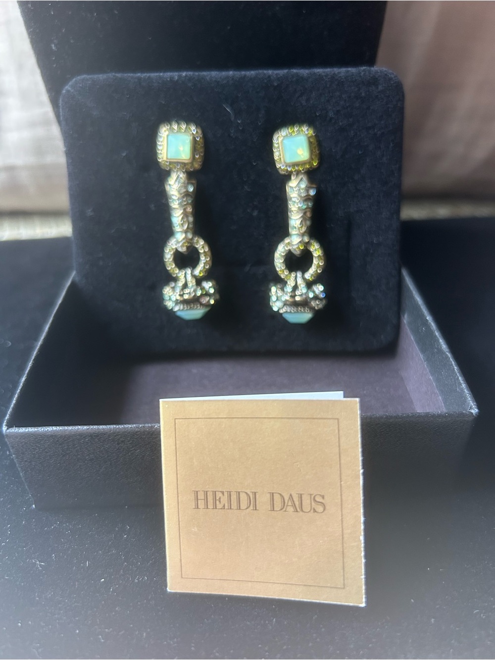 Heidi Daus Gold-Tone Drop Earrings multicolored crystals, and opal type stones
